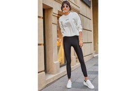 Resim Kadın Siyah Yüksek Bel Toparlayıcı Parlak Disco Tayt | Dalgıç Krep Kumaş | En Az 1 Beden Toparlar 