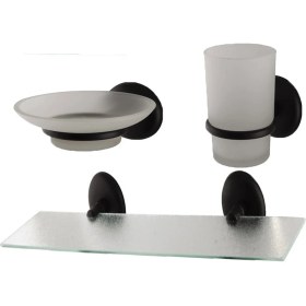 Resim Fndhome Siyah Banyo Aksesuarı Etejer Sabunluk Diş Fırçalık 3'lü Set 