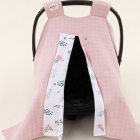 Resim Puset Örtüsü - Çift Taraflı - Pudra Muslin - Yeşil Çiçekler 