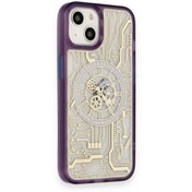 Resim Apple iPhone 14 Kılıf Wireless Tacsafe Magic Desen Ultra Koruma Sert Kapak Derin Mor Gpack
