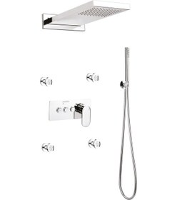 Resim Ankastre Duş Seti 550x220 Mm Yağmur Panel&masal Jeti 3 Yönlü Butonlu Sus 304 Paslanmaz Pirinç Krom Kap Krom 