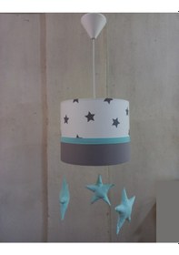 Resim 60 Yeşil Sarkıtlı Kumaş Kaplama Çocuk Odası Ve Genç Odası Avize Gri - Mint 