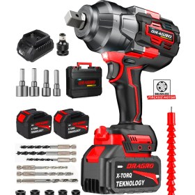 Resim Dragro Alman Pro 1400 Nm Kademeli Yüksek Torklu Somun Bijon Sökme Matkap Akülü Vidalama Kömürsüz Motor 
