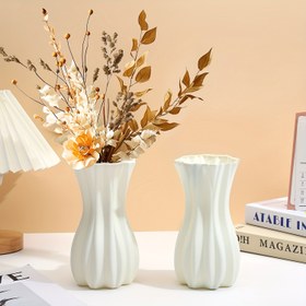 Resim Geometrik Dalga Tasarımlı Plastik Vazo - Oturma Odası & Yemek Masası Merkezi İçin Şık Silindirik Dekoratif Çiçek Saksısı, Taze Çiçekler için Su Tutabilen, Elektrik Gerektirmez 