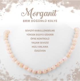 Resim Deniz Doğal Taş Sertifikalı Morganit 8 Mm Düğümlü Doğal Taş Kolye 