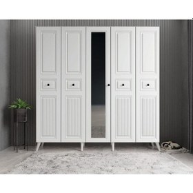 Resim Sofya Membran 5 Kapaklı Portmanto Montaj Dahil Beyaz 200 Cm 