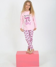 Resim Kız Çocuk Uzun Kollu %100 Pamuklu Pijama Takımı Place Paris Pembe 