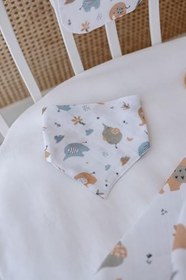 Resim (1054)%100 Organik Pamuk Çift Katlı Fil Desenli Müslin Örtü Seti (100x100 muslin-Üçgen Önlük-Omuz Bezi) Renkli Tek Ebat 