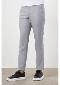 Resim Morven Erkek Gri Poliviskon Trend Desenli Lastikli Slim Fit Pantolon Gri 