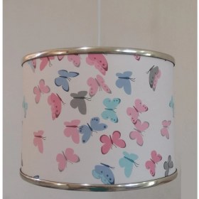 Resim Kelebekli Kumaş Kaplama Çocuk Odası ve Bebek Odası Avize Aydınlatma Sarkıt 