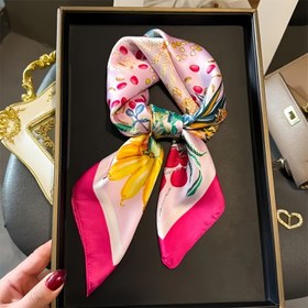 Resim Canlı ve Zarif Çiçekli Kare Eşarp 70*70cm, Geziler İçin Mükemmel 