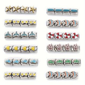 Resim 1 adet 9x10mm Paslanmaz Çelik Plaj Serisi Spacer Boncuklar - Balina, Denizyıldızı & Kare Süsler Renkli Gradyan Tasarımlarla (Altın/Sarı, Mavi/Kırmızı, Yeşil/Turuncu) DIY Takı Yapımı için, Bilezikler, Kolyeler - Dayanıklı El Sanatları Malzemeleri 