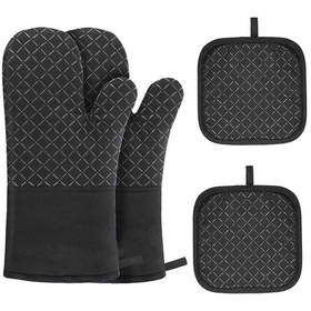 Resim Fırın Eldiveni Ve Tencere Tutacakları 4'lü Set Isıya Y25951 Siyah 