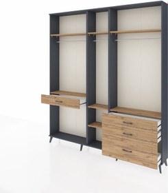 Resim Arges Dolap 7 Raflı 4 Çekmeceli 3 Askılı 220x30x243 Antrasit-çam/çam Atlas Çam/atlas Çam 