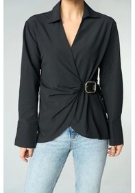 Resim Kemerli Gömlek - Siyah Siyah 