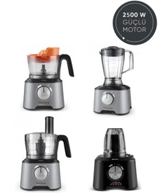 Resim Karaca 2500W Yüksek Performans Mastermaid 11 Ürün 1 arada Çift katlı, 4 kanatlı doğrayıcı Mutfak Robotu 