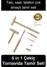 Resim Premium 5 İn 1 Çekiç Tornavida Tamir Seti Takı Saat Çok Amaçlı Çift Kafa Telefon Mücevher Kuyumcu 
