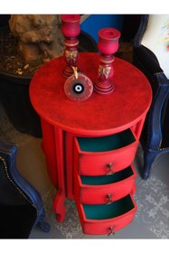 Resim RENDORA MOBİLYA 3 çekmeceli Kırmızı Eskitme Detaylı Vintage Komodin 