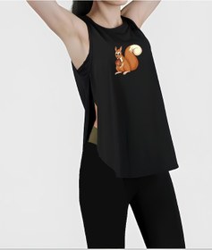 Resim Siyah Yırtmaçlı Sevimli Sincap Spor Kadın Atlet Siyah 