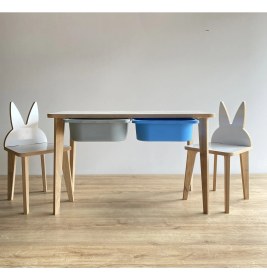 Resim Asrimo Yaz Sil Yüzeyli Çocuk Aktivite Masa Sandalye Takımı - Çift Hazneli Tavşan Sandalye 