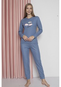 Resim Wordex Fawn 4006 İnterlok Kışlık Bulut Desenli Kadın Ev Pijama Takımı Mavi 