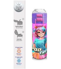 Resim Coral High Kids Pembe Turkuaz K-pop Desenli Pipetli Ve Direkt İçim Çelik Termos 500 Ml 31865 Turkuaz - Mavi 
