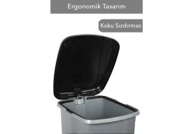 Resim Pedallı Gri Banyo Mutfak Çöp Kovası Siyah Kapaklı Slim Pedallı Çöp Kovası 25LITRE 