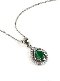 Resim OSESHOP Yeşil Zirkon Taşlı Gümüş Damla Lüks Kolye 