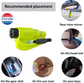 Resim Resqme 6'lı Aile Paketi, Orijinal Acil Durum Anahtarlığı, Araç Kaçış Aracı, 2'si 1 Arada Emniyet Kemeri Kesici ve Pencere Kırıcı, Abd'de Üretilmiştir, Siyah,yeşil 