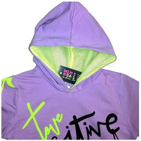 Resim Love Positive Baskılı Fileli Kapüşonlu Kız Sweatshirt Mor Renk 9Y10Y11Y12Y Mor 