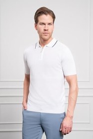 Resim Morven Erkek Beyaz Trend Polo Yaka Dinamik Fit Rahat Kesim T-Shirt 