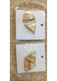 Resim Şehrazat Handmade Çelik Üçgen Pramit Sedefli Gold Küpe Bej 