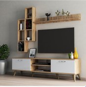 Resim Mega 180 Lik Kitaplıklı Raflı Tv Ünitesi Çam-Beyaz - Tvu0303 
