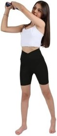 Resim Kız Çocuk Kruvaze Yüksek Bel Okul Koşu Yürüyüş Günlük Casual Yoga Spor Atletik Egzersiz Fitness Kısa Tayt 