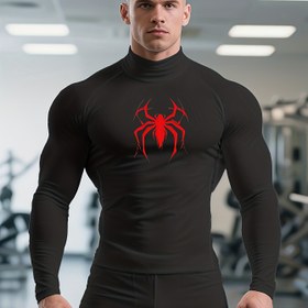 Resim Erkekler için Yükselme Esnekliği Performans Kompresyon Gömleği ile Kırmızı örümceklik Logosu & Kas Destek - Nem Emici Spor Salonu Çalışma Üstlü Powerlifting, CrossFit Varlık Antrenmanlar İnşa Etmeli Hemen Kuruyan Müşteri Fiti ekipleri Şort Tam Zip Tasarım ve Her Sezon Giyim (El yudumla) gerektiriyorsa, Dayandırıcılık çalışmalari üzün kolluklu ti-shirt sığ fit vurgulu bold red spider graphic er kekin fitness giysilerini müzakire ederken ideal 