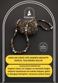 Resim OSMANLI DOĞAL TAŞ Kaplan Gözü-gri Jasper-hematit Doğal Taş Erkek Kolye 