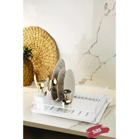 Resim Haus Ömür Boyu Paslanmaz Bulaşıklık Bulaşık Sepeti Tek Katlı Tabaklık Termo Plastik Kaplama Beyaz Tbk-01 