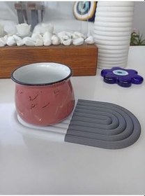 Resim Bohem Tarzda Bardak Altlığı GRİ-BEYAZ 10 * 10 cm 2 ADET fincan altlığı 