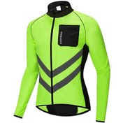 Resim Erkek Bisiklet Ceketi Rüzgar Geçirmez Yansıtıcı Uzun Kollu Bisiklet Forması Bisiklet Ceketi Sürüş Koşu Koşu İçin Yeşil 