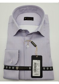 Resim Regularfit Çizgili Erkek Gömlek Likralı Esnek Kumaş 042069 Lila 