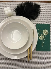 Resim Gold Yaldızlı Yeşil Hindiba Çiçeği Baskılı Garson Katlama Peçete 16 Lı 