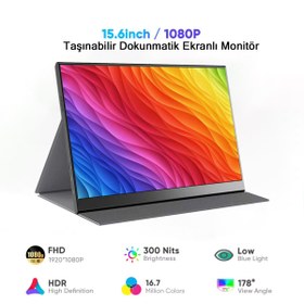 Resim ALWAYS TEKNOLOJİ 15.6 Full HD Dokunmatik Taşınabilir Monitör | Tek Kablo Bağlantı | Portable Monitör Kılıflı VESA Uyu 