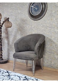 Resim Zafir Tekli Teddy Krom Kaplama Telli Ayak Çay Seti Koltuk Tekli Berjer , Balkon, Salon, Ofis Kahverengi 