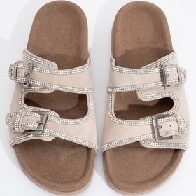 Resim Luvi Shoes Allen Bej Taşlı Hakiki Deri Süet Kadın Terlik Bej 