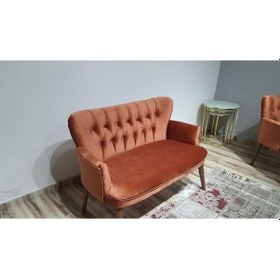 Resim Azra Mobilya Ikili Koltuk - Kanepe - Nubuk Kumaş - Ahşap Ayak - Modern Tasarım - Kiremit Kiremit 