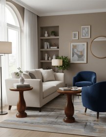 Resim Masif Ahşap Yan Sehpa 2 Li Set Fındık Renk Doğal Zigon Ve Fiskos Bej 