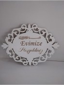 Resim Ahşap Aksesuar Beyaz Evimize Hoşgeldiniz Dekoratif Ahşap Kapı Süsü 