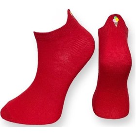 Resim Me-vo Tekli Kırmızı Renkli Bay/bayan Unisex Esnek Nem Alabilen Pamuklu Dondurma Desenli Patik Çorap Kırmızı 