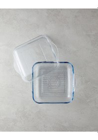 Resim English Home Bake&serve Cam Kapaklı Kare Izgaralı Fırın Kabı 24 X 21,2 Cm Şeffaf Şeffaf 