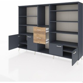 Resim Hyperion Dolap 10 Raflı 2 Çekmeceli 4 Kapaklı 220x44x163 Antrasit Antrasit-antrasit/çam 